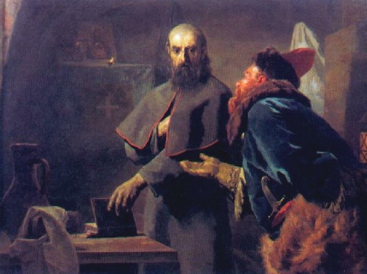 Картина Неврева 1898 Митрополит и Малюта Скуратов.jpg